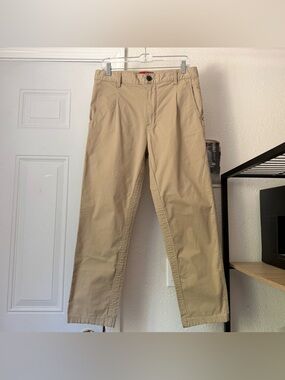 424 Tan khaki‎ beige chino cotton camel straight leg cropped pants